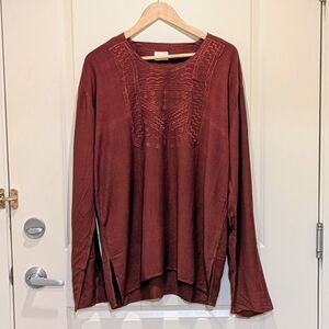 NWOT Beckwoman XL Copper Embroidered Double Button Collar Boho Tunic Blouse